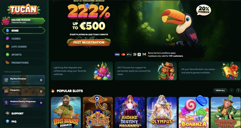 Tucan - Best Casino That Accepts Credit Cards For Bonus Buys