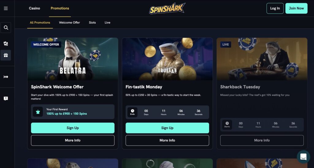 Spinshark - Best Credit Card Casino For Jackpots